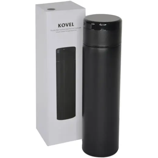 Kovel Giftology Double Walled Insulated Flask with Temperature Lid Black Gift Box